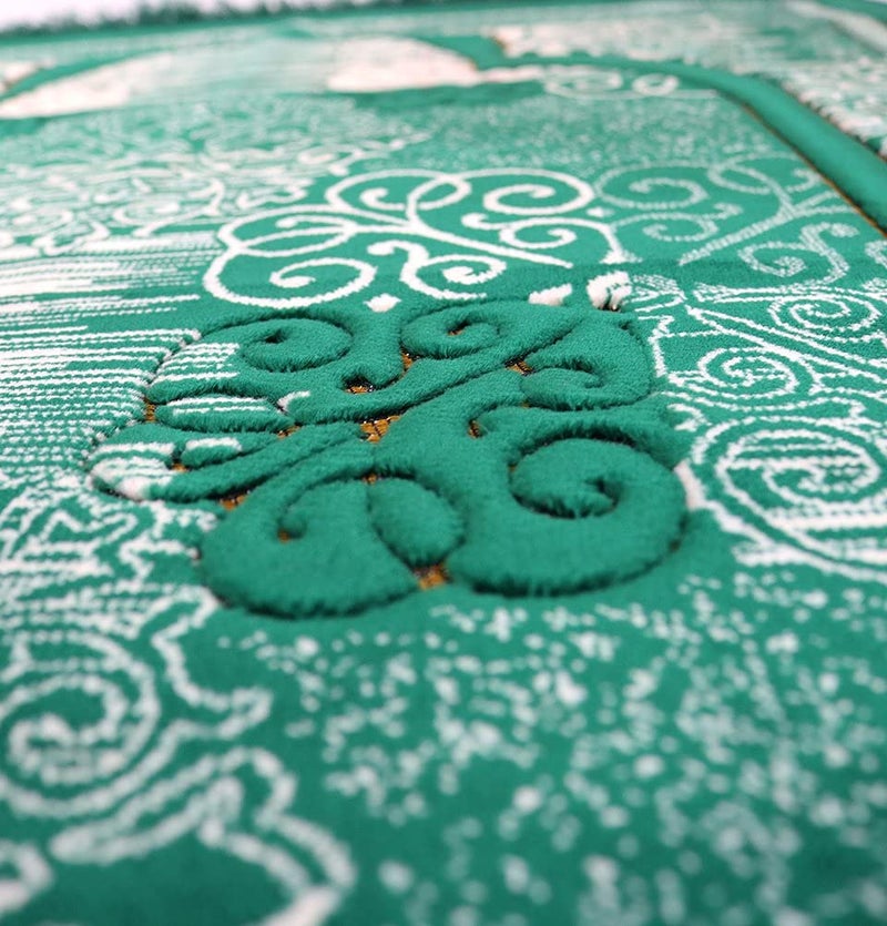 Modefa Prayer Mat | Turkish Velvet Muslim Prayer Rug Muslim Prayer Mat Islam | Soft Beautiful Prayer Rug Janamaz Sajjadah with Car Hanger | Classic Elegant Swirl (Green) - Image 3